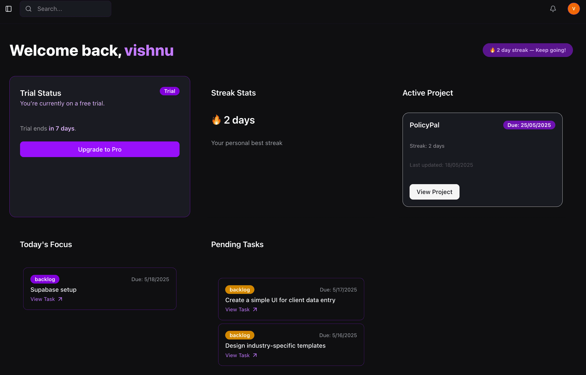 dashboard screenshot